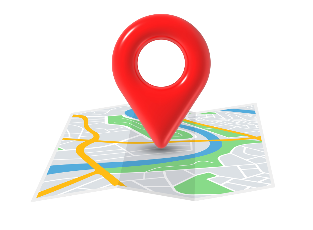 Eine Landkarte mit einem Marker in der Mitte.